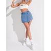 image:imageMakeMeChic Womens Casual High Waisted Button Front Denim Skort Asymmetrical Hem Jean Skirt ShortsMedium Wash B