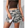 image:imageMakeMeChic Womens Casual High Waisted Button Front Denim Skort Asymmetrical Hem Jean Skirt ShortsMulticolor a