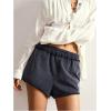 image:imageMakeMeChic Womens Casual High Waisted Linen Shorts with Rivet Star Decor Wide Leg Cute Ruffle Shorts Pockets Vacation OutfitBlack