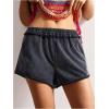 image:imageMakeMeChic Womens Casual High Waisted Linen Shorts with Rivet Star Decor Wide Leg Cute Ruffle Shorts Pockets Vacation OutfitBlack