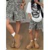 image:imageMakeMeChic Womens Cheetah Print Wide Leg Bermuda Shorts Low Waist Raw Hem Y2k ShortsBrown