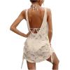 image:imageMakeMeChic Womens Crochet Beach Cover Ups Dress Open Back Drawstring Swimsuit Bathing Suit Cover UpApricot