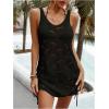 image:imageMakeMeChic Womens Crochet Beach Cover Ups Dress Open Back Drawstring Swimsuit Bathing Suit Cover UpBlack