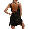 image:imageMakeMeChic Womens Crochet Beach Cover Ups Dress Open Back Drawstring Swimsuit Bathing Suit Cover UpBlack