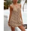 image:imageMakeMeChic Womens Crochet Beach Cover Ups Dress Open Back Drawstring Swimsuit Bathing Suit Cover UpKhaki