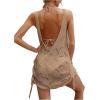 image:imageMakeMeChic Womens Crochet Beach Cover Ups Dress Open Back Drawstring Swimsuit Bathing Suit Cover UpKhaki