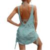 image:imageMakeMeChic Womens Crochet Beach Cover Ups Dress Open Back Drawstring Swimsuit Bathing Suit Cover UpMint Green