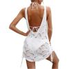 image:imageMakeMeChic Womens Crochet Beach Cover Ups Dress Open Back Drawstring Swimsuit Bathing Suit Cover UpWhite