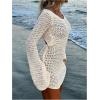 image:imageMakeMeChic Womens Crochet Cover Up Dress Hollow Out Cutout Back Bell Sleeve Beach DressesBeige
