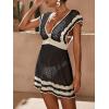 image:imageMakeMeChic Womens Crochet Cover Up Dress V Neck Cap Sleeve Hollow Out Bathing Suit Beach DressesBlack