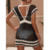image:imageMakeMeChic Womens Crochet Cover Up Dress V Neck Cap Sleeve Hollow Out Bathing Suit Beach DressesBlack