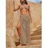 image:imageMakeMeChic Womens Crochet Cover Up Long Skirt 3D Floral Split Hollow Out Beach Summer SwimwearApricot