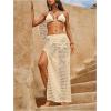 image:imageMakeMeChic Womens Crochet Cover Up Long Skirt 3D Floral Split Hollow Out Beach Summer SwimwearBeige