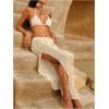 image:imageMakeMeChic Womens Crochet Cover Up Long Skirt 3D Floral Split Hollow Out Beach Summer SwimwearBeige