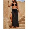 image:imageMakeMeChic Womens Crochet Cover Up Long Skirt 3D Floral Split Hollow Out Beach Summer SwimwearBlack