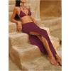image:imageMakeMeChic Womens Crochet Cover Up Long Skirt 3D Floral Split Hollow Out Beach Summer SwimwearMaroon