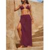 image:imageMakeMeChic Womens Crochet Cover Up Long Skirt 3D Floral Split Hollow Out Beach Summer SwimwearMaroon