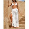 image:imageMakeMeChic Womens Crochet Cover Up Long Skirt 3D Floral Split Hollow Out Beach Summer SwimwearWhite