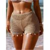 image:imageMakeMeChic Womens Crochet Cover Up Shorts Sheer Hollow Out Beach Short Bathing SuitKhaki