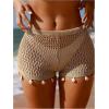 image:imageMakeMeChic Womens Crochet Cover Up Shorts Sheer Hollow Out Beach Short Bathing SuitKhaki