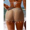 image:imageMakeMeChic Womens Crochet Cover Up Shorts Sheer Hollow Out Beach Short Bathing SuitKhaki