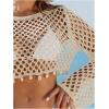 image:imageMakeMeChic Womens Crochet Cover Up Top Hollow Out Long Sleeve Swimsuit CoverupApricot