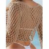 image:imageMakeMeChic Womens Crochet Cover Up Top Hollow Out Long Sleeve Swimsuit CoverupMocha Brown