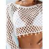 image:imageMakeMeChic Womens Crochet Cover Up Top Hollow Out Long Sleeve Swimsuit CoverupWhite