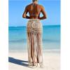 image:imageMakeMeChic Womens Crochet Fringe Swimsuit Coverup Skirt Elastic Waist Summer Beach Cover UpsApricot