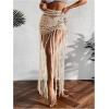 image:imageMakeMeChic Womens Crochet Fringe Swimsuit Coverup Skirt Elastic Waist Summer Beach Cover UpsApricot