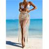 image:imageMakeMeChic Womens Crochet Fringe Swimsuit Coverup Skirt Elastic Waist Summer Beach Cover UpsApricot