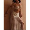 image:imageMakeMeChic Womens Crochet Fringe Swimsuit Coverup Skirt Elastic Waist Summer Beach Cover UpsBeige