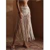 image:imageMakeMeChic Womens Crochet Fringe Swimsuit Coverup Skirt Elastic Waist Summer Beach Cover UpsBeige