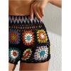 image:imageMakeMeChic Womens Crochet Swim Cover Up Shorts Sheer Hollow Out Summer Shorts Beach Vacation OutfitsBlack