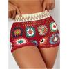image:imageMakeMeChic Womens Crochet Swim Cover Up Shorts Sheer Hollow Out Summer Shorts Beach Vacation OutfitsRed