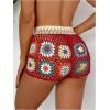 image:imageMakeMeChic Womens Crochet Swim Cover Up Shorts Sheer Hollow Out Summer Shorts Beach Vacation OutfitsRed