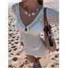 image:imageMakeMeChic Womens Crochet Swimsuit Cover Up V Neck Hollow Out Backless Beach Dress CoverupBeige