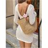 image:imageMakeMeChic Womens Crochet Swimsuit Cover Up V Neck Hollow Out Backless Beach Dress CoverupBeige