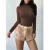 image:imageMakeMeChic Womens Deer Print Fuzzy Micro Shorts Straight Leg Y2K Faux Fur Mini ShortsKhaki