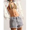 image:imageMakeMeChic Womens Denim Shorts with Star Pattern High Waist Raw Hem Jean ShortsGrey