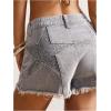 image:imageMakeMeChic Womens Denim Shorts with Star Pattern High Waist Raw Hem Jean ShortsGrey
