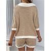 image:imageMakeMeChic Womens Fall 2 Piece Knit Outfits Collar V Neck Half Sleeve Sweater and Shorts Matching SetKhaki