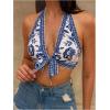 image:imageMakeMeChic Womens Floral Halter Tops Sleeveless Tie Backless Summer Beach TopBlue and White