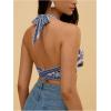 image:imageMakeMeChic Womens Floral Halter Tops Sleeveless Tie Backless Summer Beach TopBlue and White