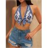 image:imageMakeMeChic Womens Floral Halter Tops Sleeveless Tie Backless Summer Beach TopBlue and White
