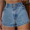 image:imageMakeMeChic Womens Floral Jean Shorts Y2k High Waist Embroidery Denim Shorts with PocketLight Wash