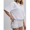image:imageMakeMeChic Womens Floral Lace Ruffle Mini Shorts Mesh Layered Cute Y2k Bloomer ShortsWhite