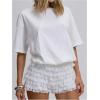 image:imageMakeMeChic Womens Floral Lace Ruffle Mini Shorts Mesh Layered Cute Y2k Bloomer ShortsWhite
