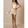 image:imageMakeMeChic Womens Floral Sequin Shorts Elastic Waist Embroidery Straight Leg Summer ShortsGold