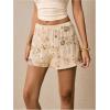 image:imageMakeMeChic Womens Floral Sequin Shorts Elastic Waist Embroidery Straight Leg Summer ShortsGold